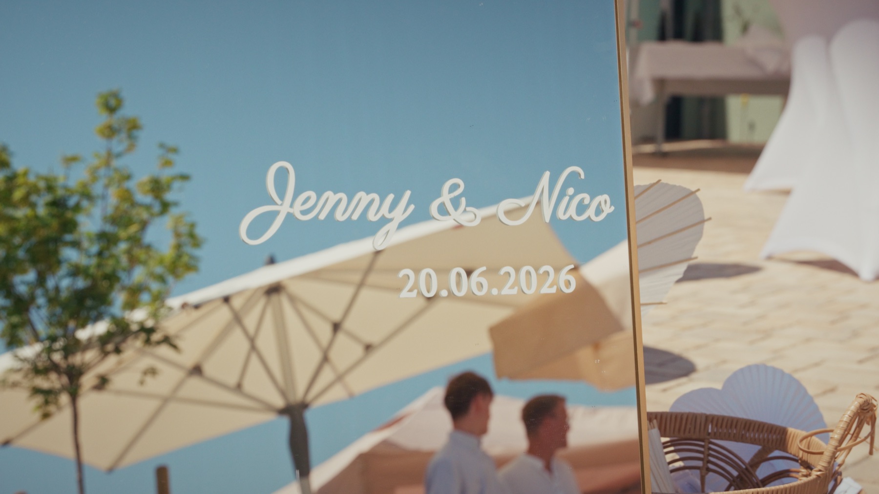 Willkommensschild aus Acryl mit der Aufschrift Jenny und Nico, 20. Juni 2026